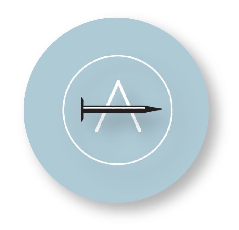 A circle with the letter a and a nail in it