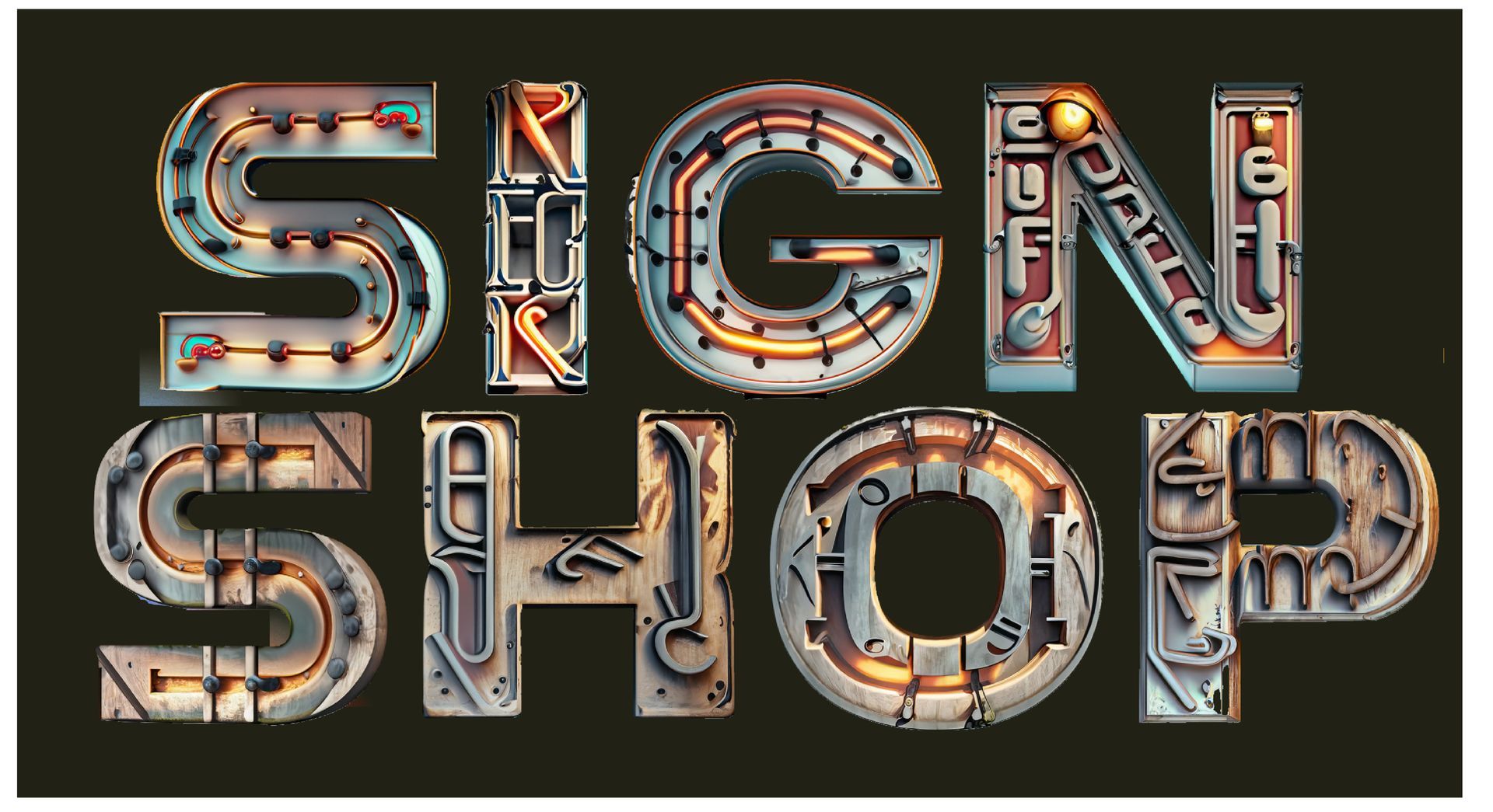 A sign that says sign shop on it