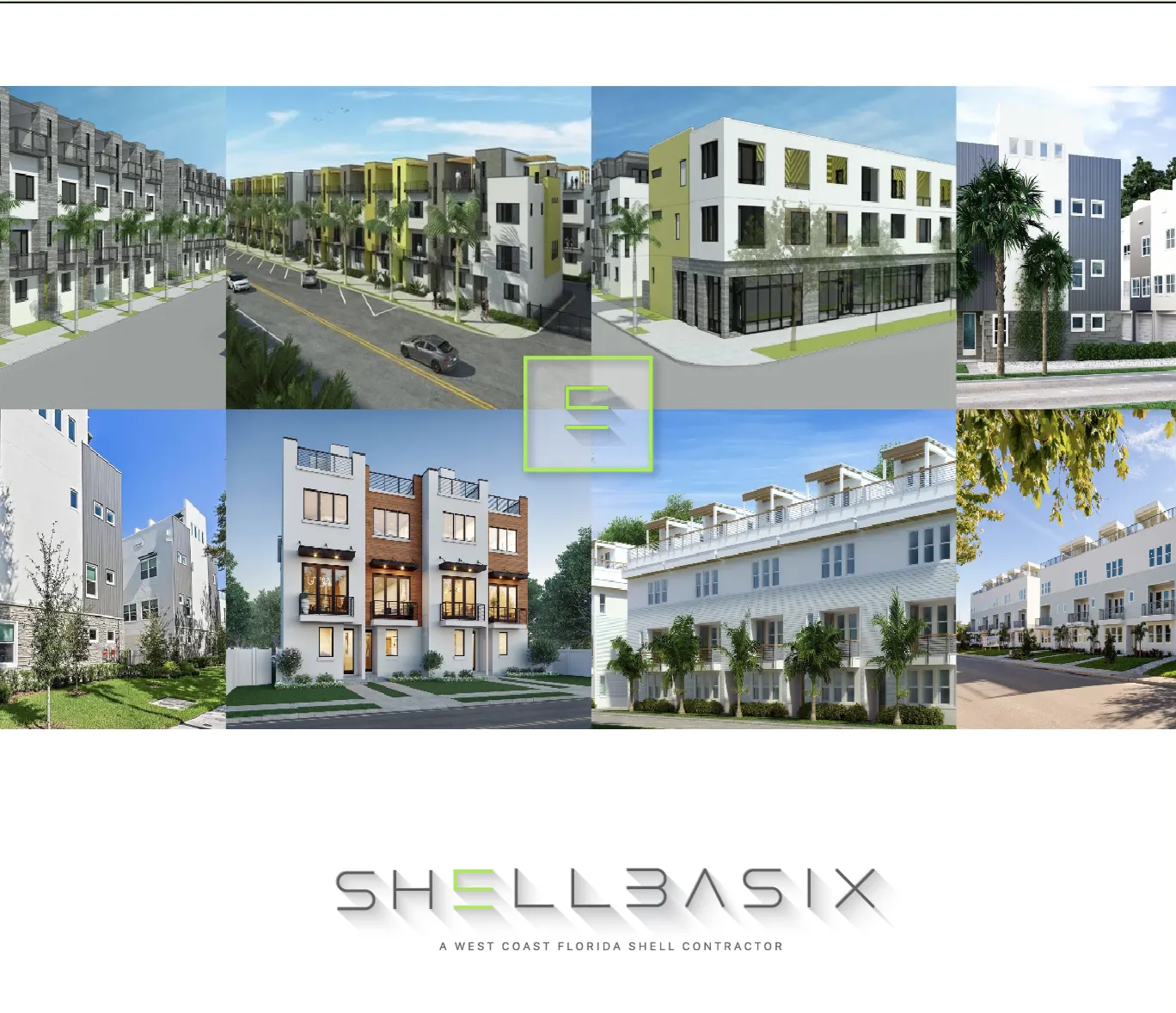 A collage of pictures of buildings with the words shell3asix on the bottom