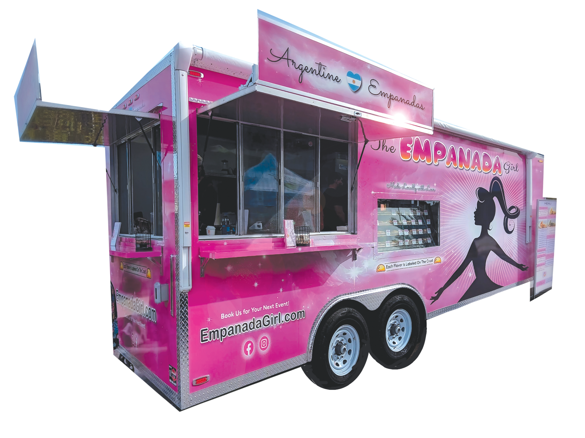 A pink food truck with the word argentina on it