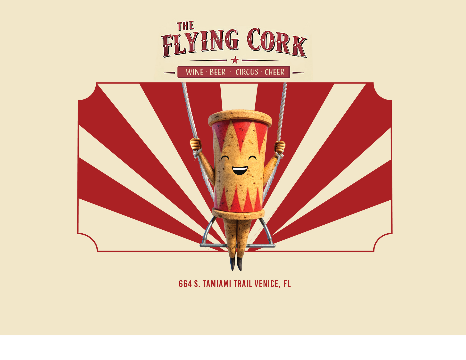 Smiling wine cork on a swing, 