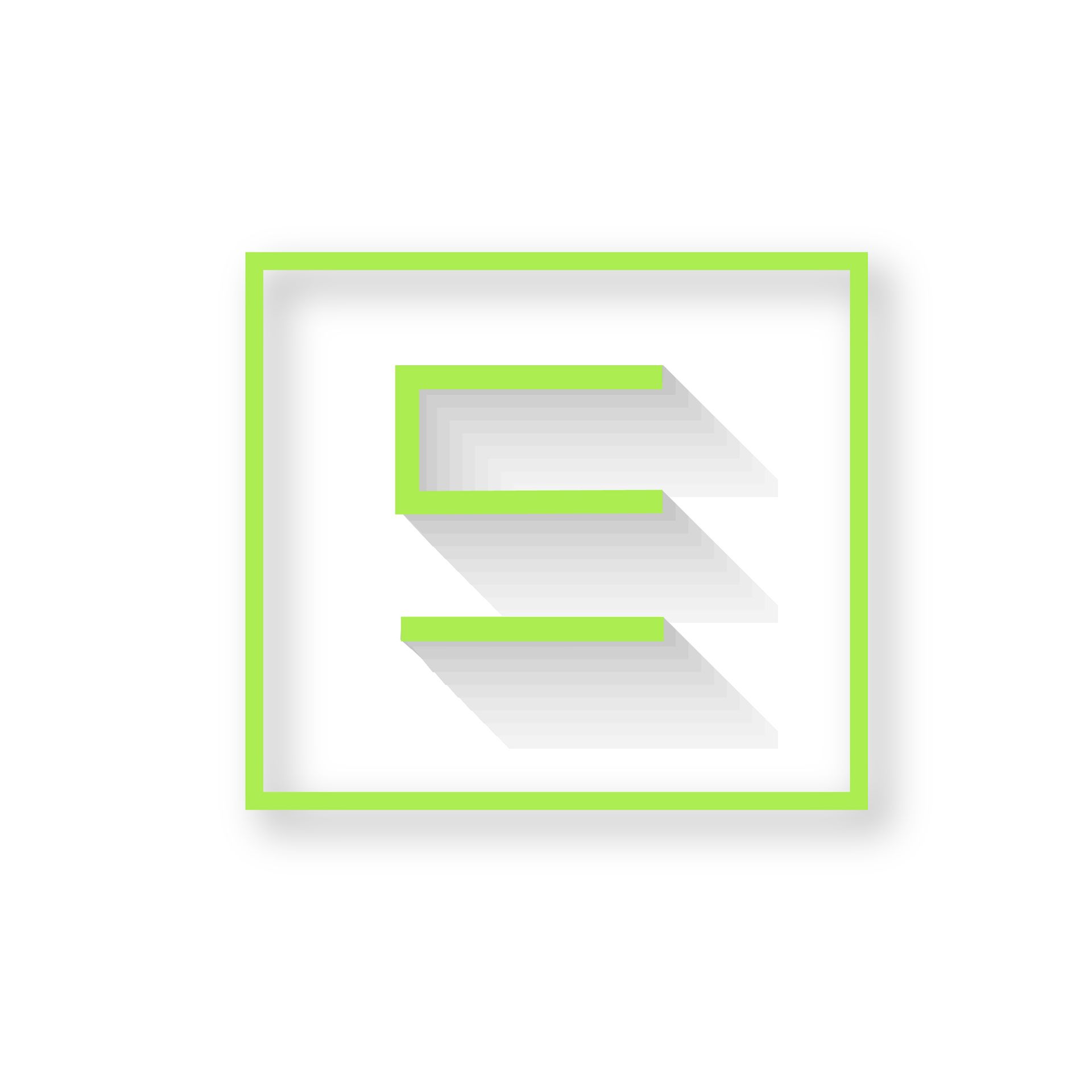 The letter e is cut out of paper and has a green frame around it.