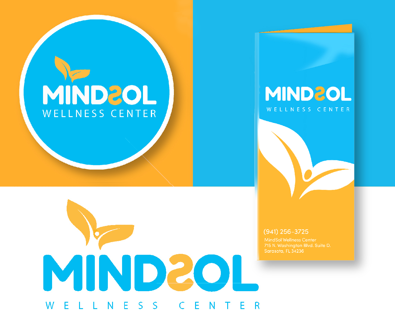 A blue and yellow logo for mind2ol wellness center