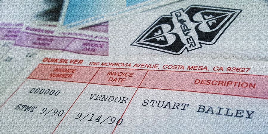 An invoice for stuart bailey from quiksilver