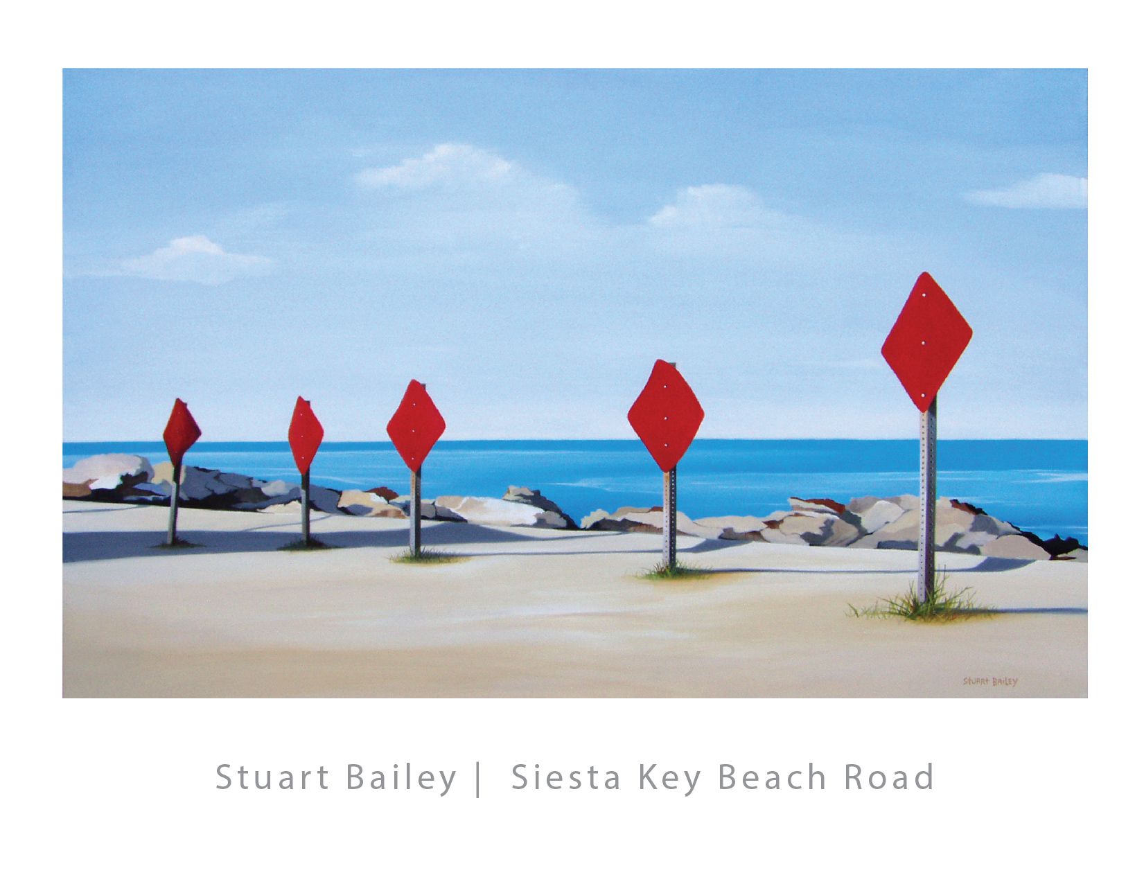 A painting of red signs by stuart bailey