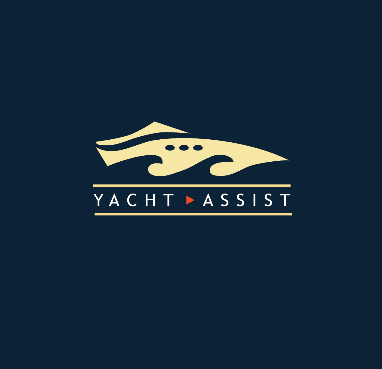 A logo for yacht assist on a dark blue background