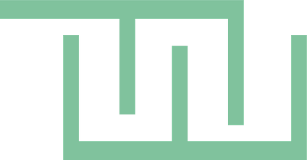A green and white maze on a white background.