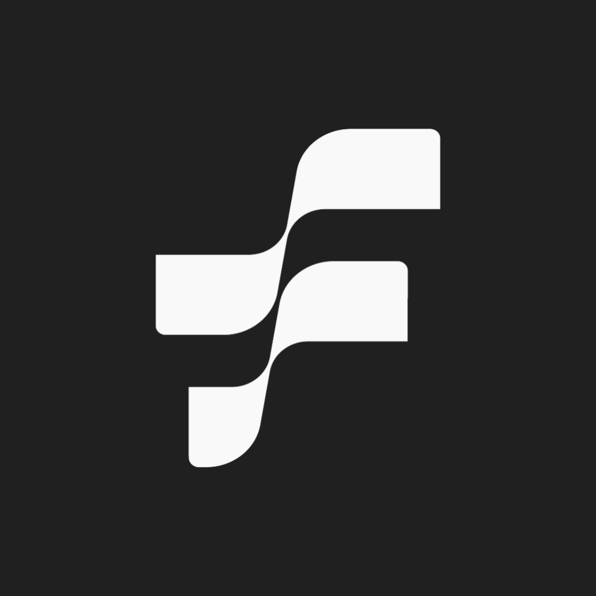 A white letter f on a black background.