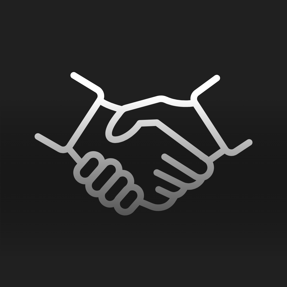 A green handshake icon on a black background