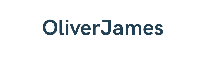 The logo for oliver james is on a white background.