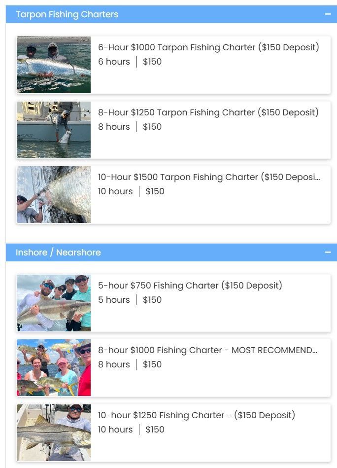 Online booking calendar for fishing charters