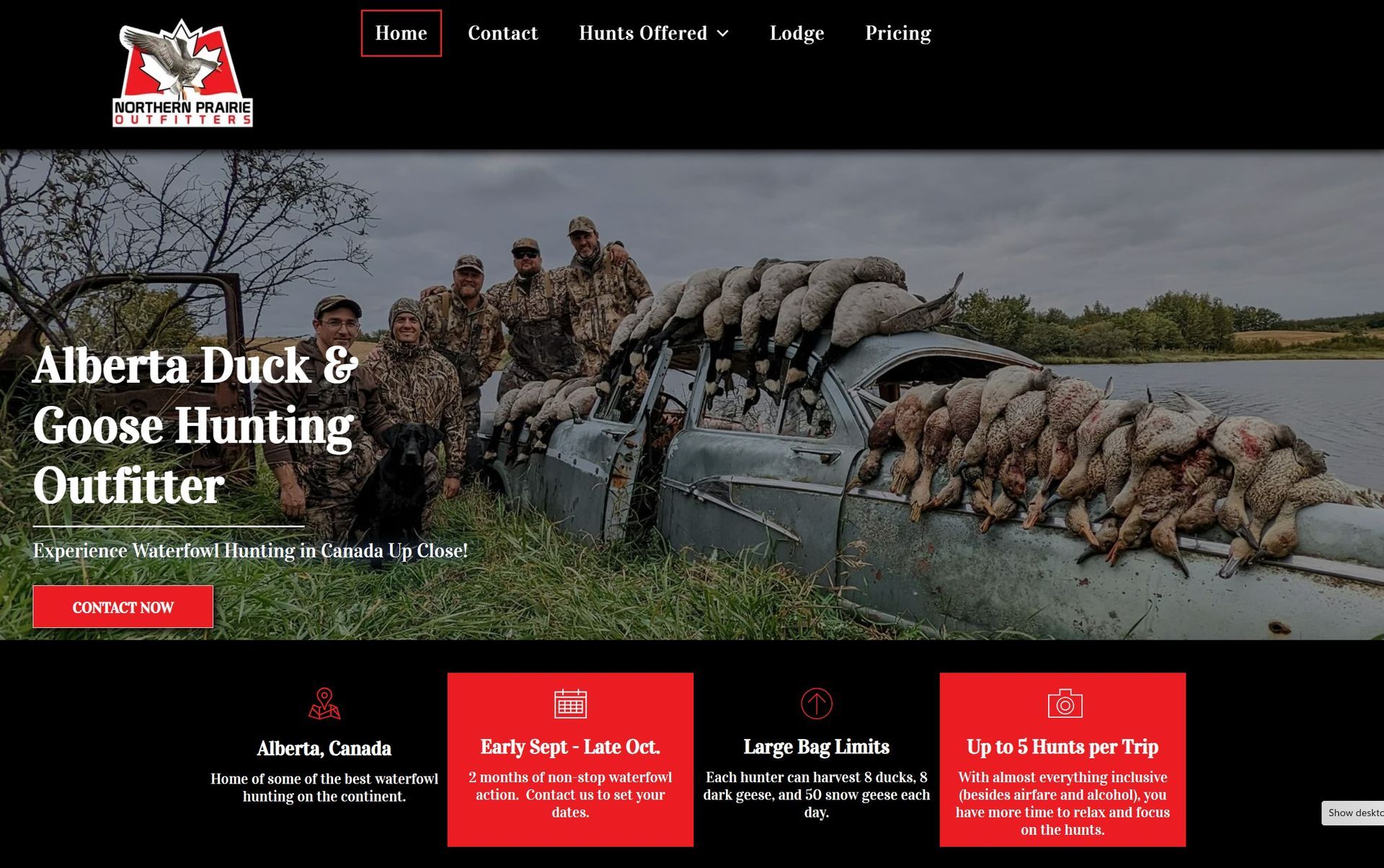 waterfowl hunting guide website design service