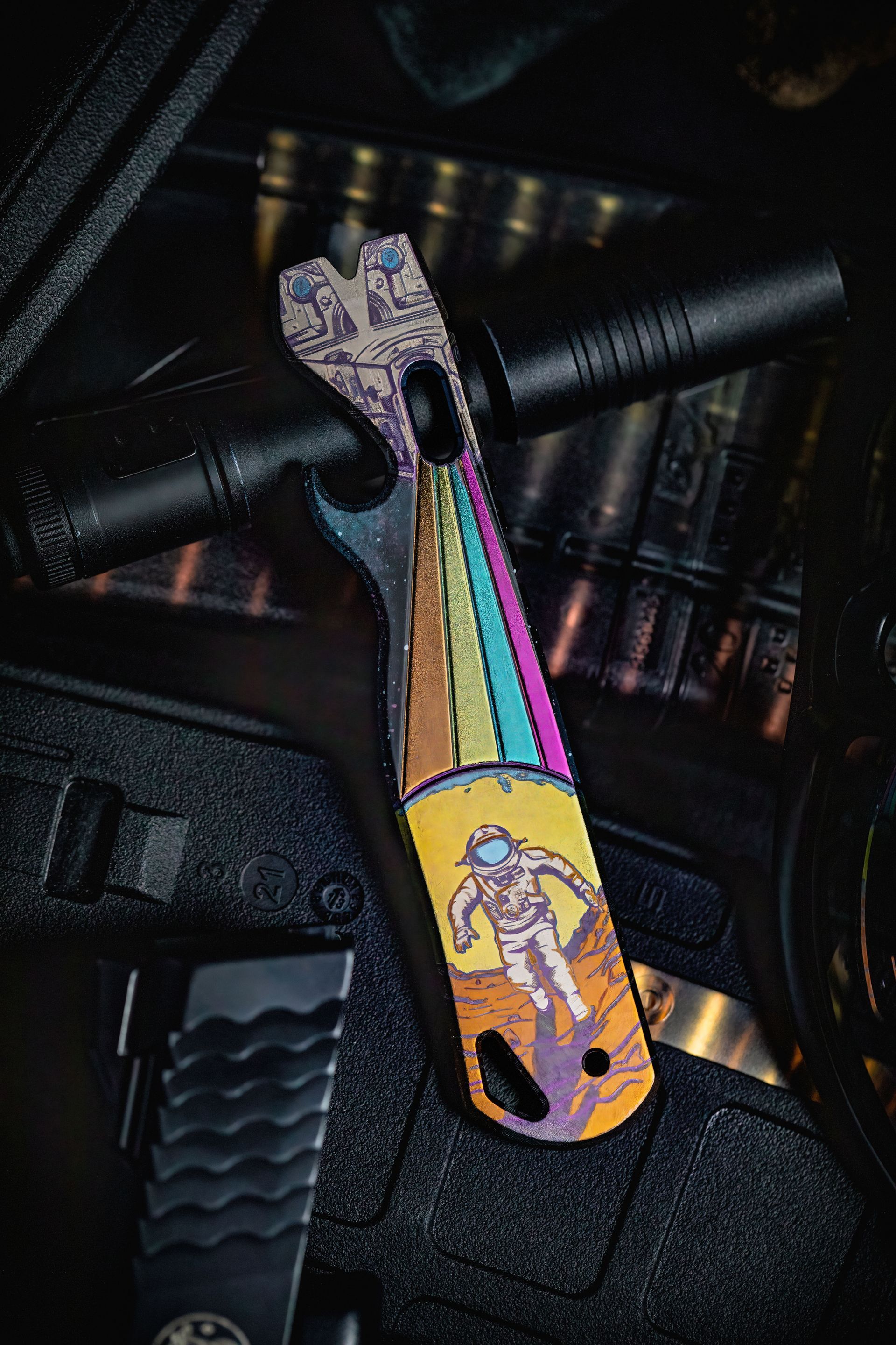 Open and closed composite image of the Northern Knives x Colorful Filth Benchmade Bugout