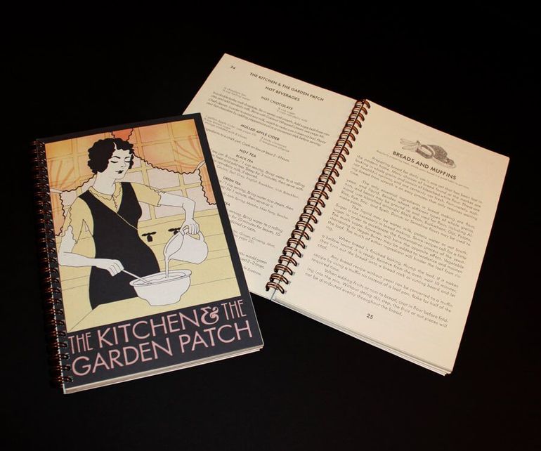 A spiral bound book titled the kitchen and the garden patch