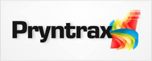 A colorful logo for a company called pryntrax