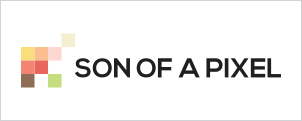 A logo for son of a pixel with a pixel in the middle