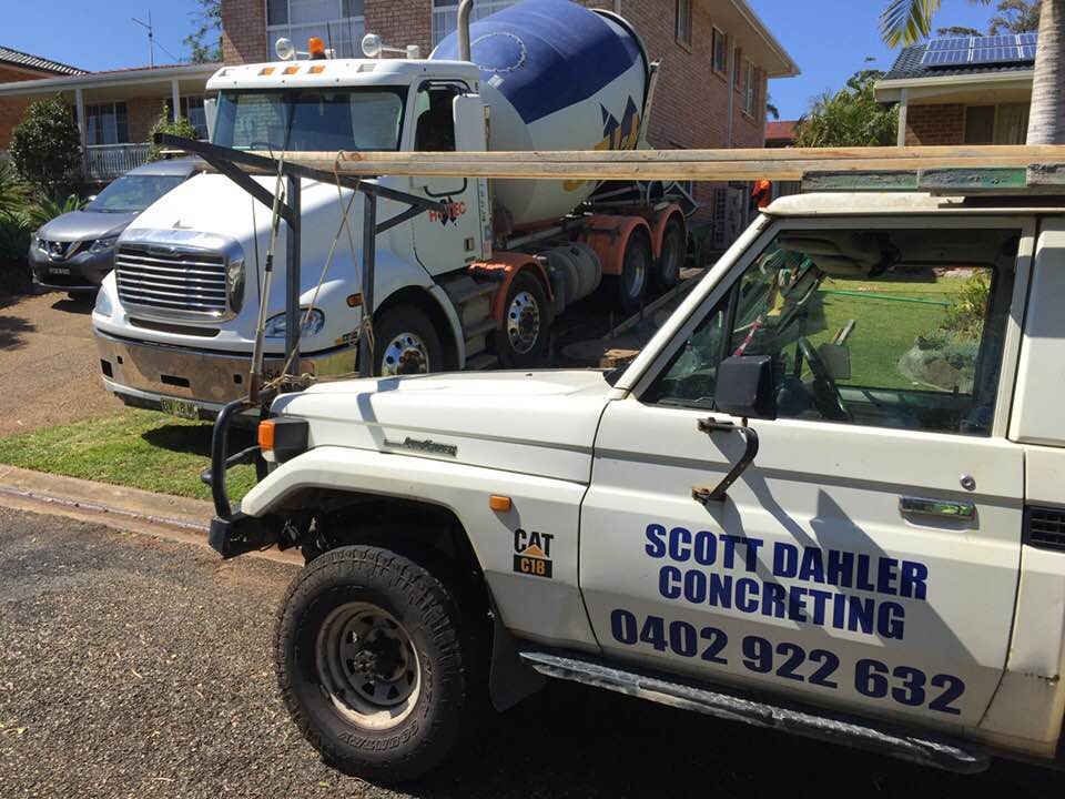 Cement Mixer Truck And Scott Dahler Vehicle — Concreters in Port Macquarie, NSW