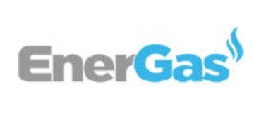 il logo della società energas è blu e grigio .