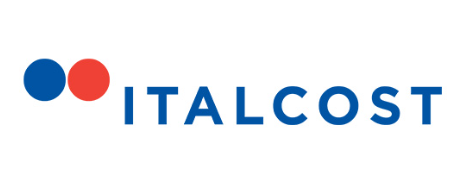 il logo di italcost è blu e rosso su sfondo bianco .