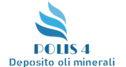 il logo di polis 4 deposito oli minerali è blu e bianco .