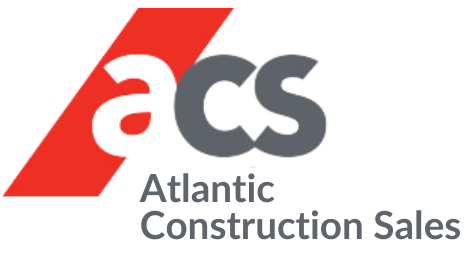 the logo for acs atlantic construction solutions is a red and black logo on a white background .