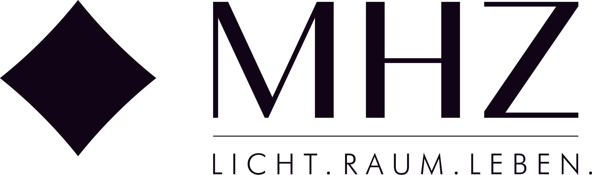 A black and white logo for mhz licht raum leben