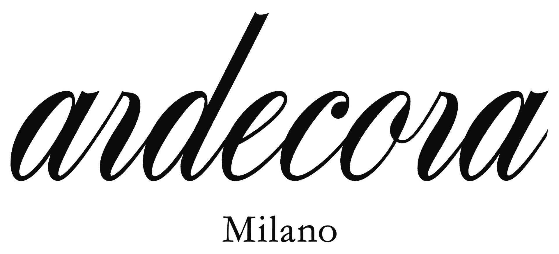 Ein schwarz-weißes Logo für Andacca Milano auf weißem Hintergrund.