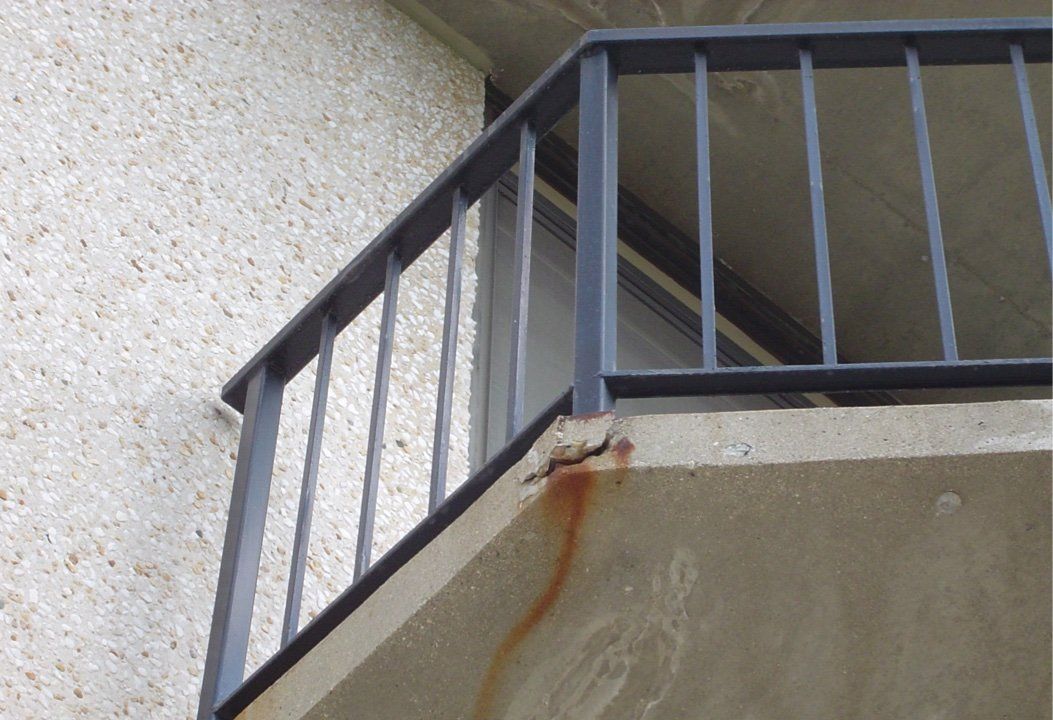 A damaged balcony in need of repair
