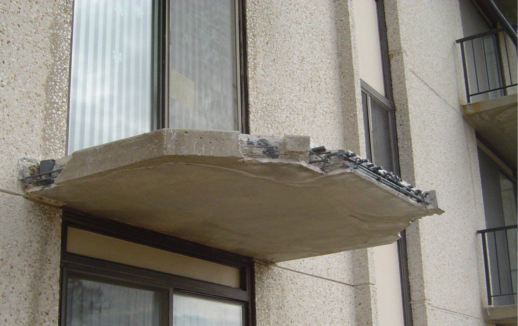 A damaged balcony in need of repair