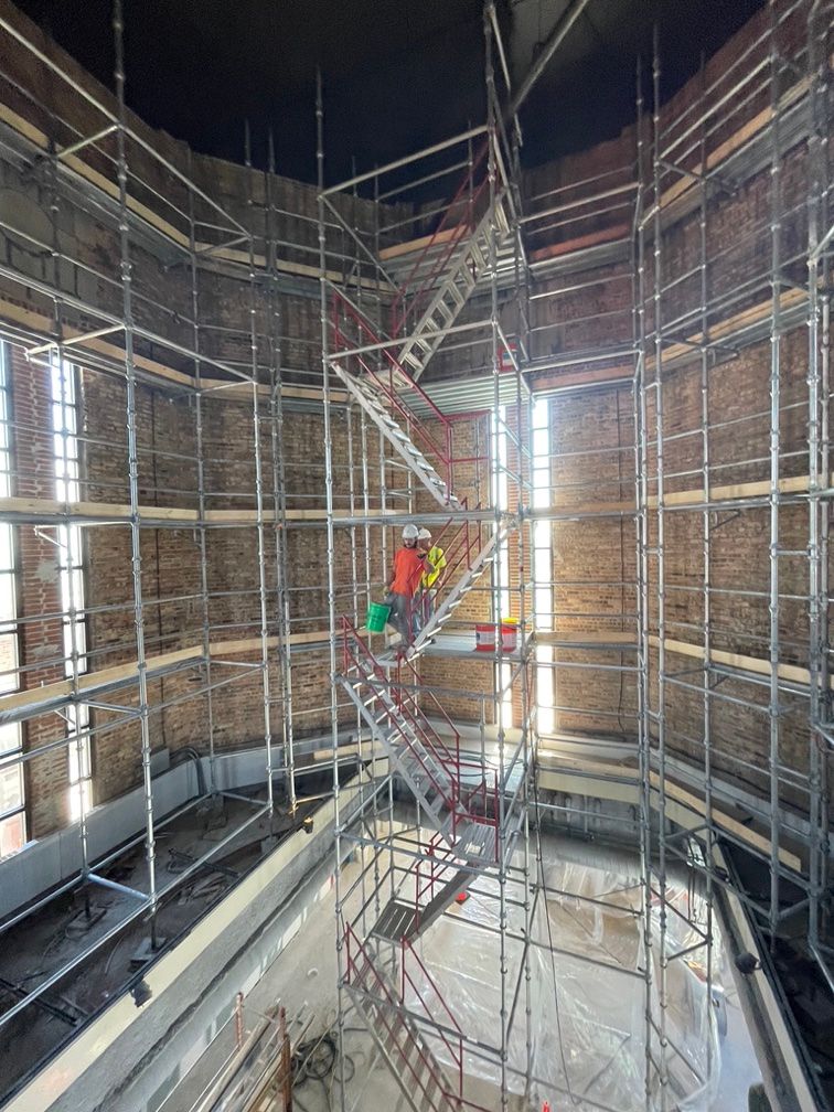Cleaning the interior of the ballroom at Navy Pier