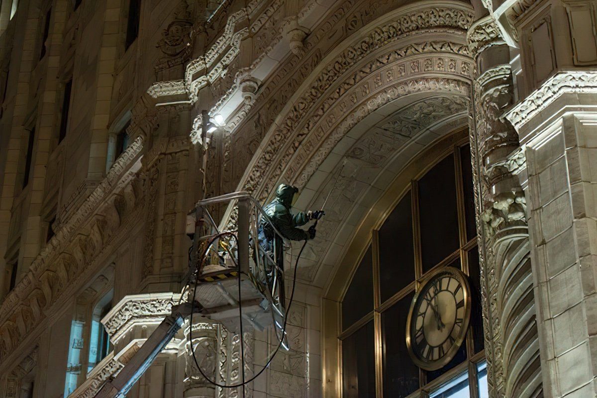 Cleaning the Wrigley building at Night