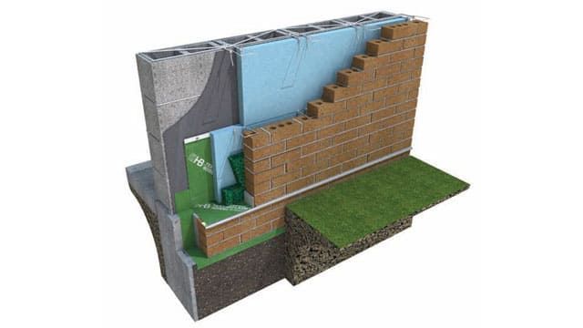 Cutaway diagram of a masonry cavity wall with brick veneer, showing anchoring system tying the veneer to the concrete structural backup wall, insulation, and air barrier—illustrating best practices for anchor installation in masonry construction.