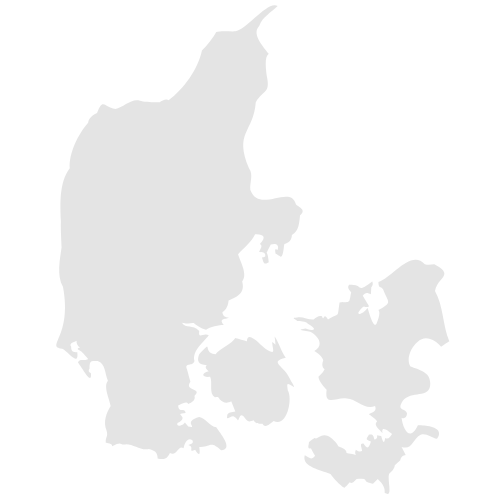 Silhuet af Danmark, der viser dets fastland og øer.