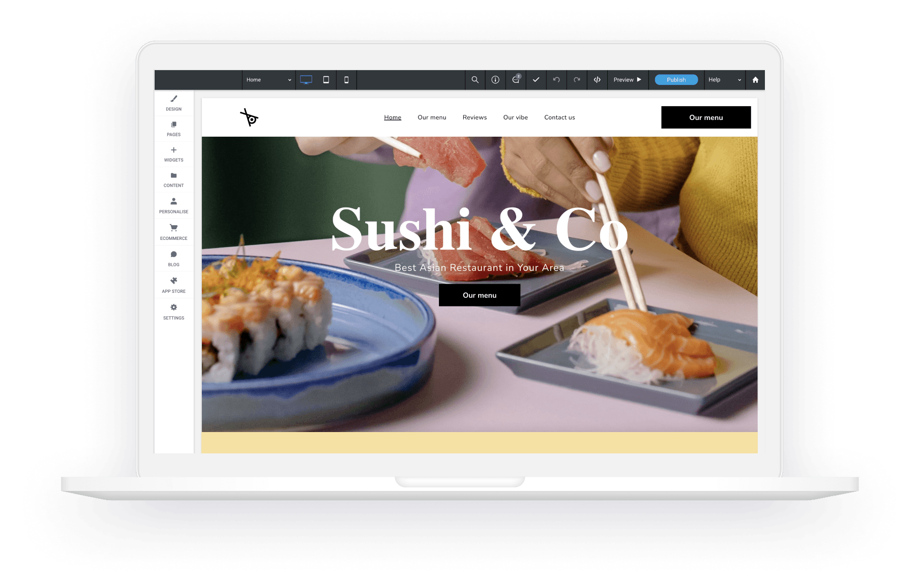 A laptop is open to a website for sushi and co.