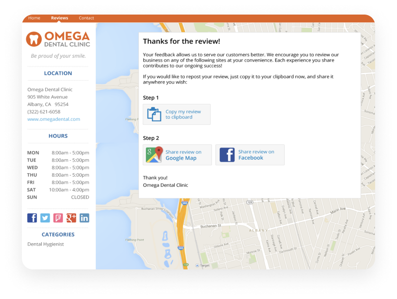 A screenshot of a website for omega dental clinic