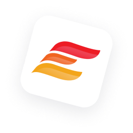 A white square with a red and yellow logo on it