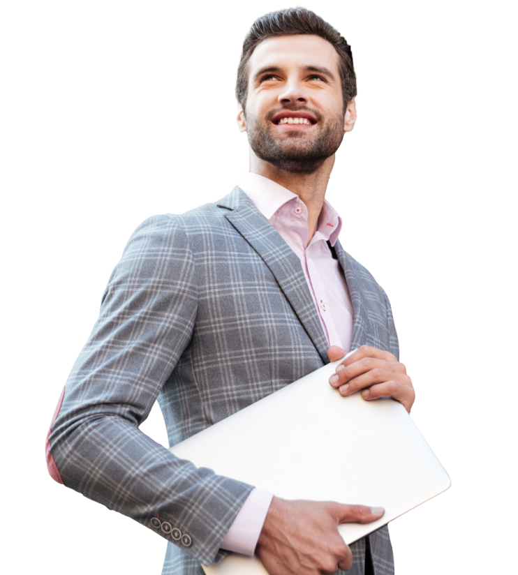 Man dressed smartly holding laptop