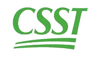 A green and white logo for csst on a white background.