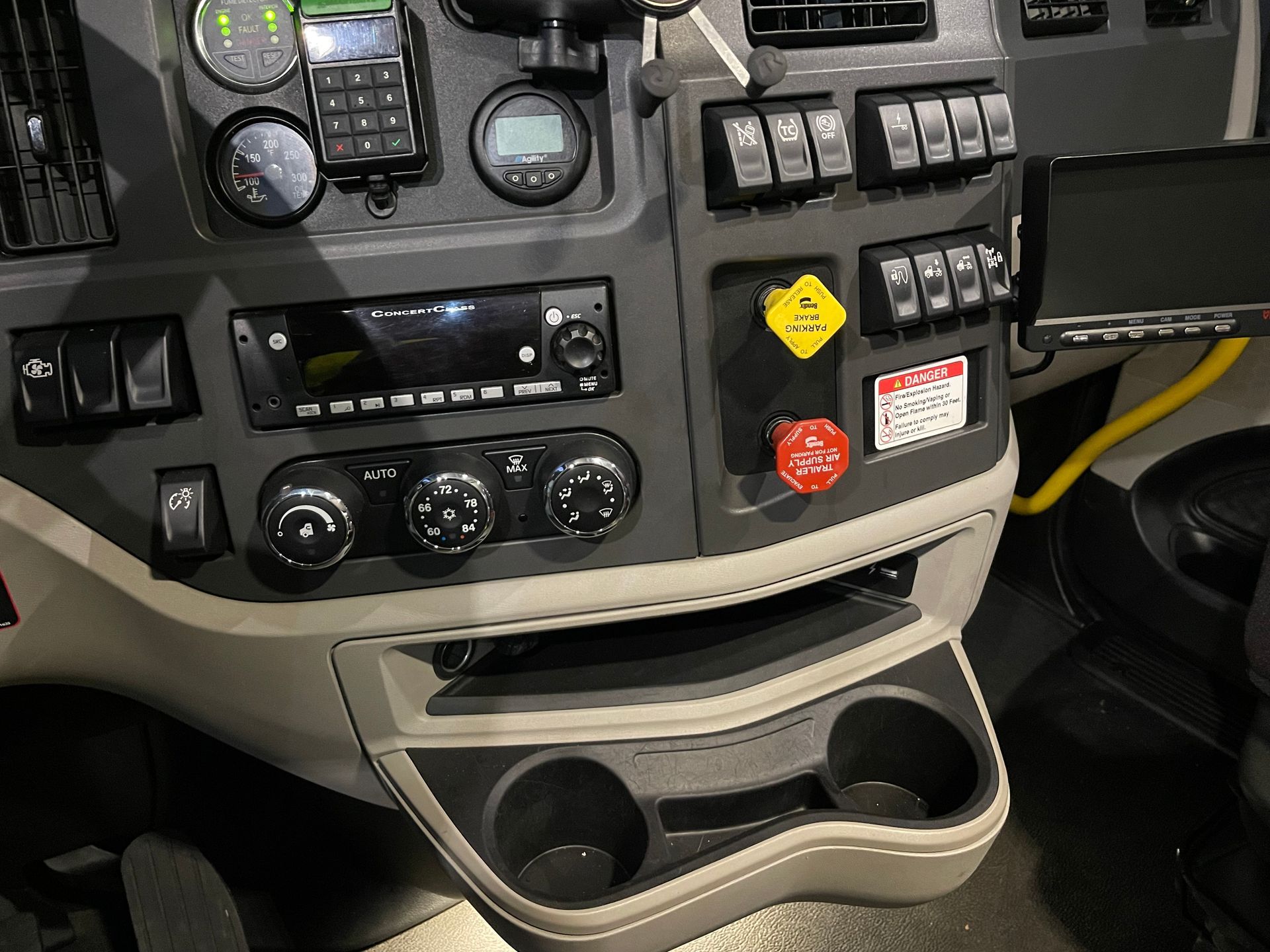 A close up of the dashboard of a truck.