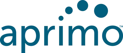 A blue logo for aprimo with bubbles on it