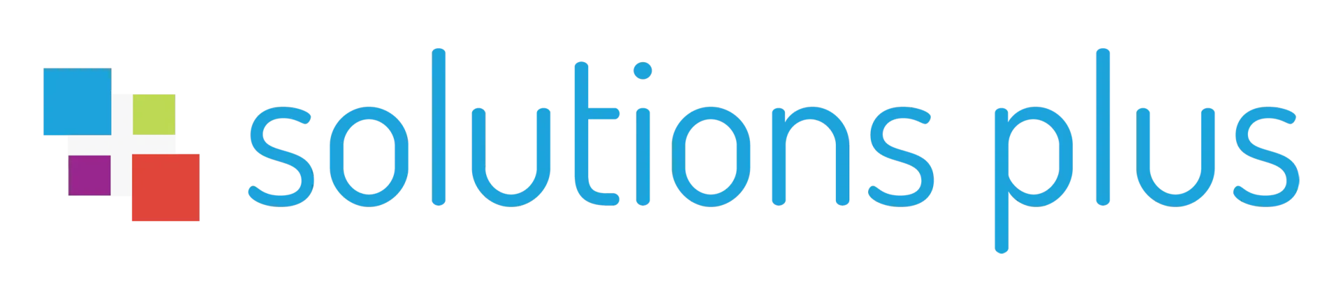 The logo for solutions plus is blue and colorful.