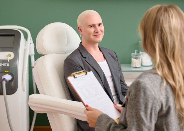 A man getting a consultation at Rejuv Medical