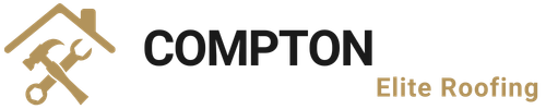 Logo of Compton Elite Roofing: Mocha icon of a house, hammer, and wrench.