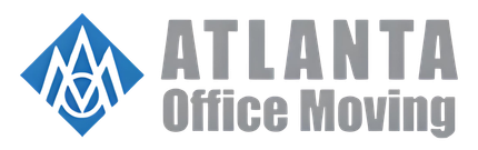 Atlanta Office Moving logo. Blue and white graphic, gray text.