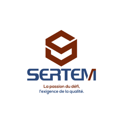 Un logo pour une entreprise appelée sertem avec un hexagone au milieu.