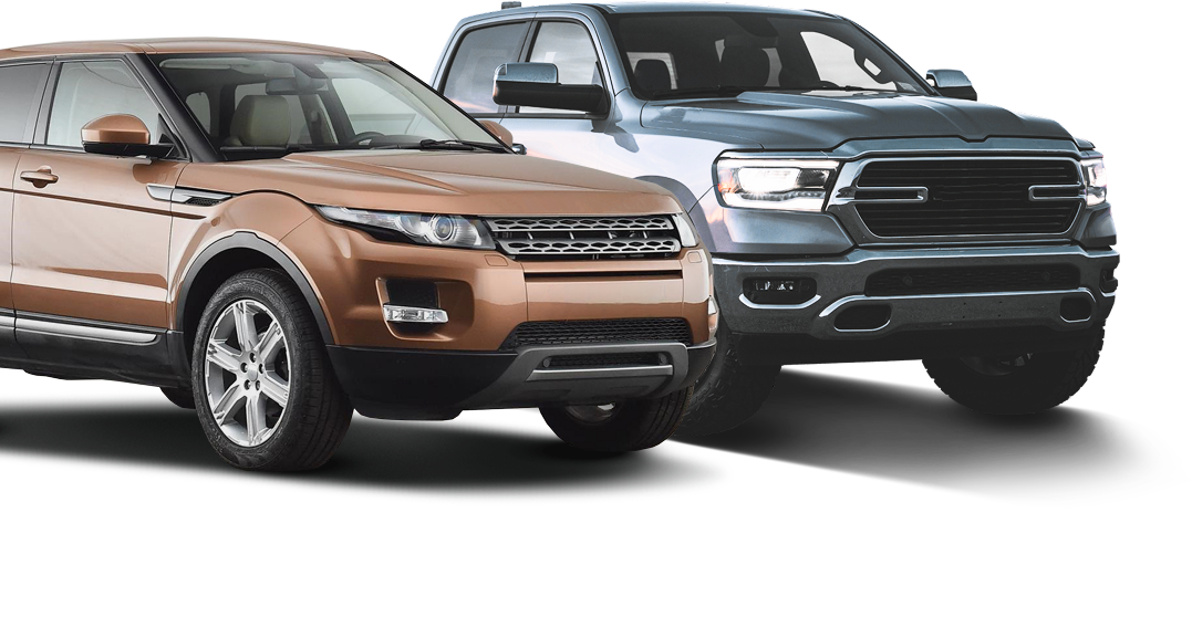 Brown SUV and gray pickup truck parked side-by-side, angled towards the viewer. | Dacey’s Place