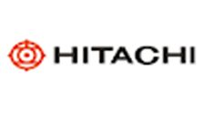 The hitachi logo is on a white background.
