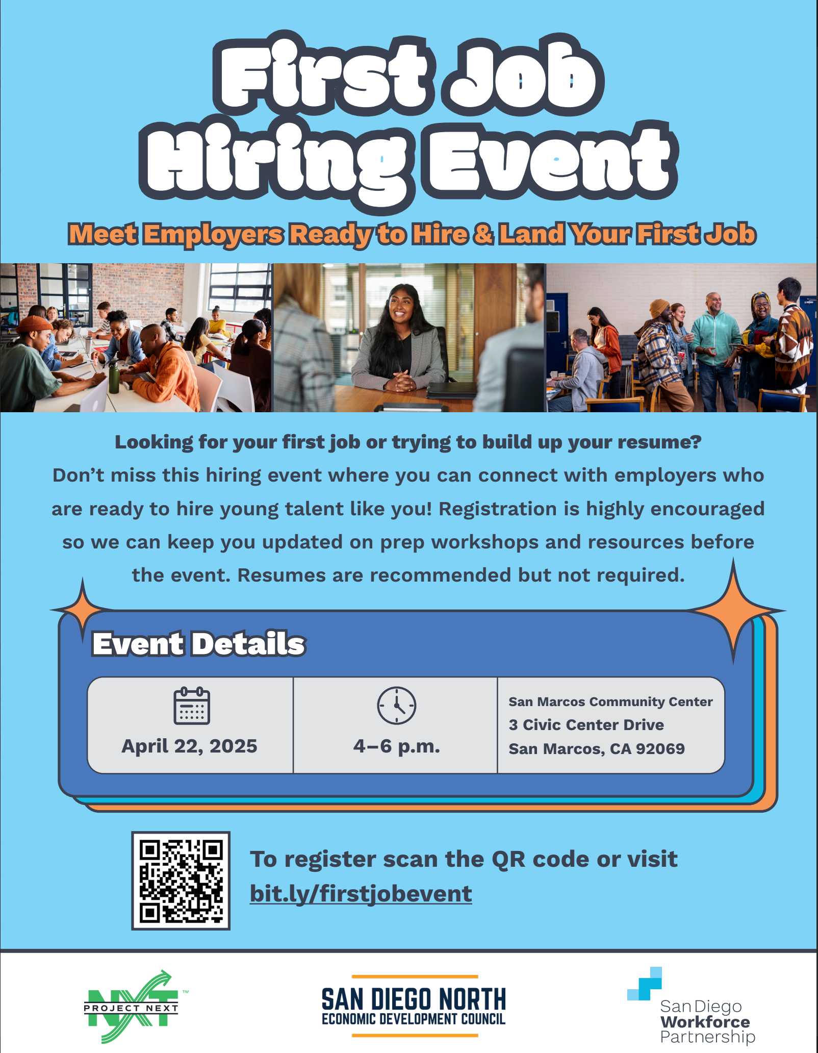 A poster for a first job hiring event.