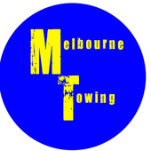 A blue circle with the words melbourne towing on it