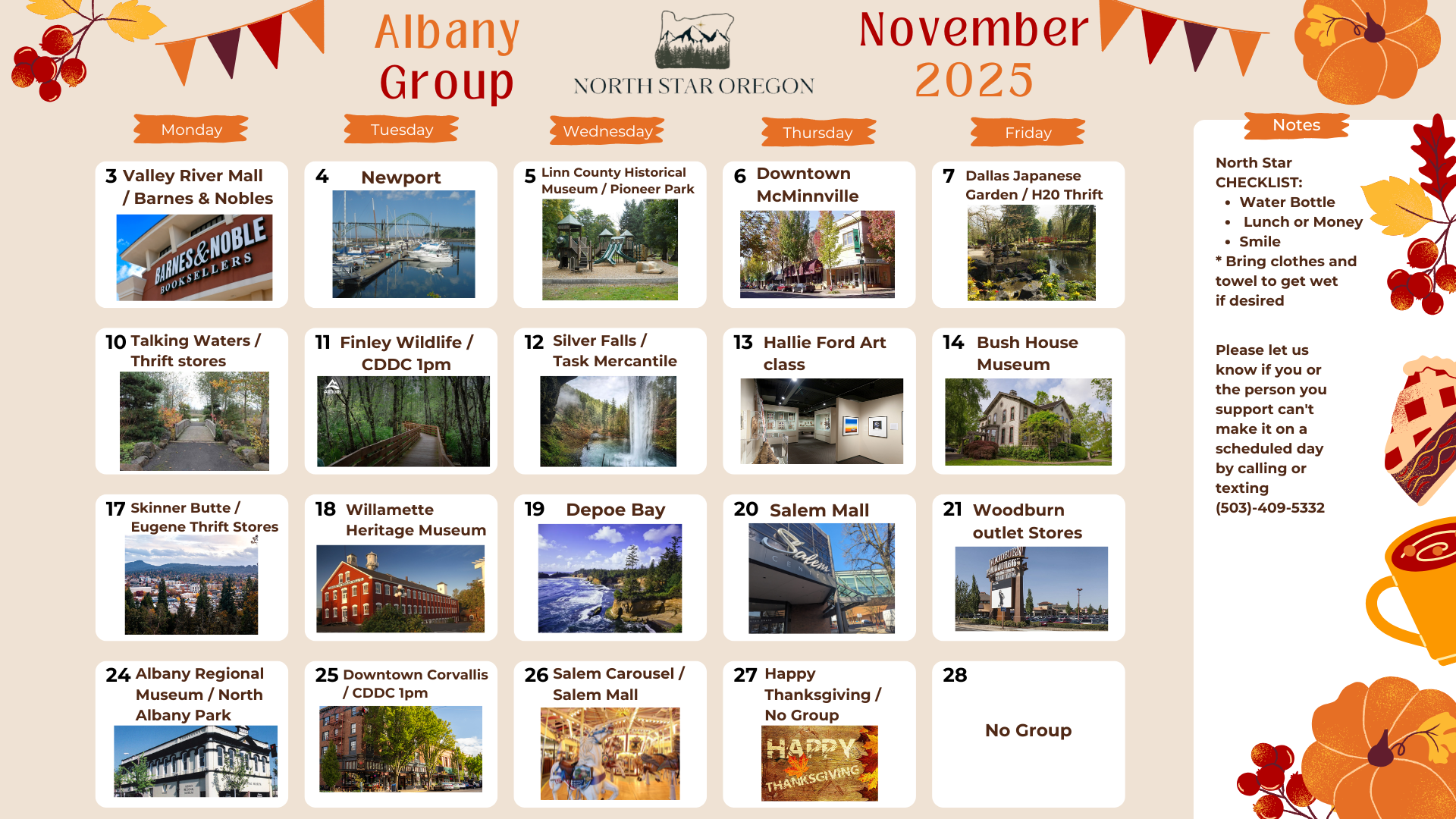 Albany Program for August 2025, a calendar with various activities, including events, nature, and recreation.